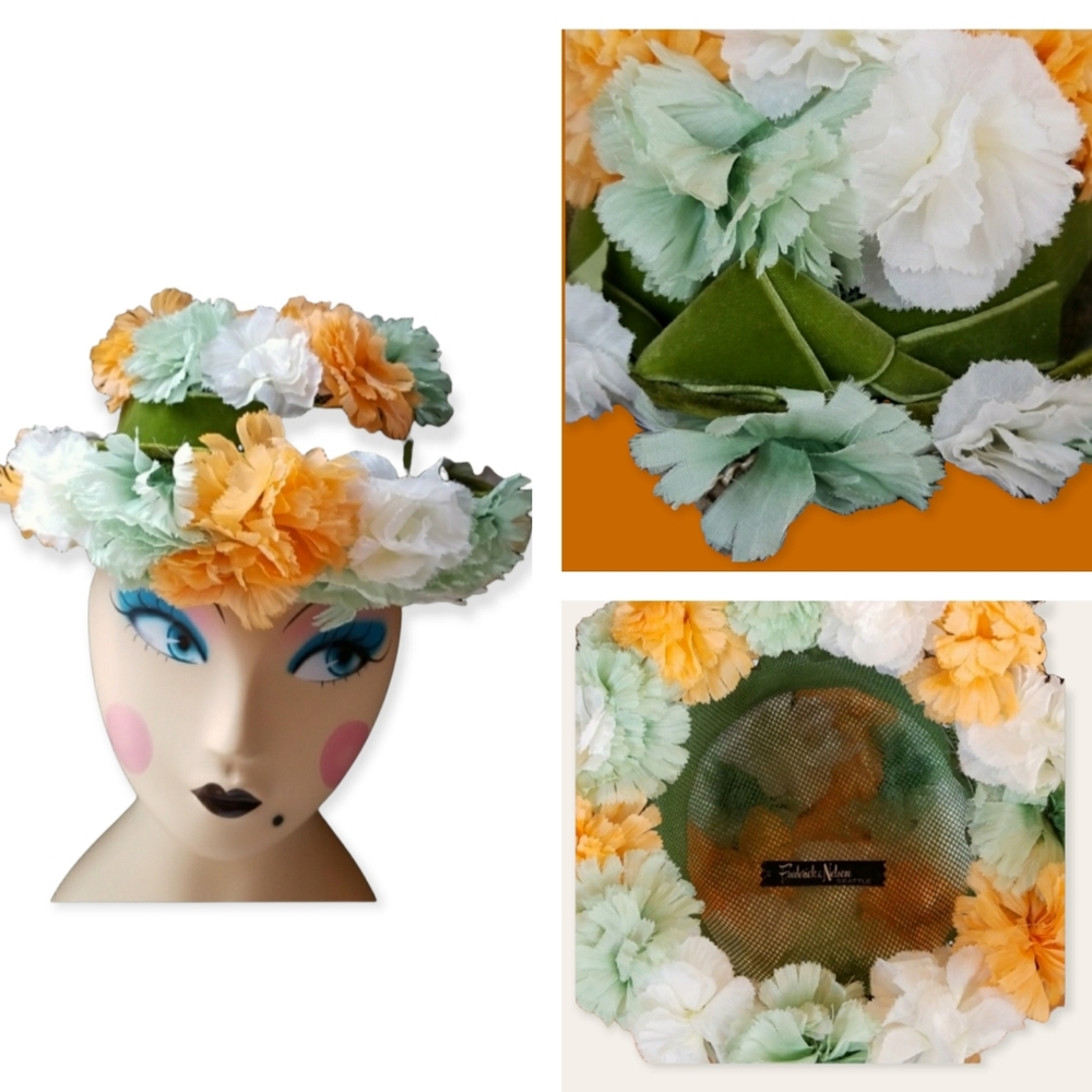 Vintage Mid Century Frederick and Nelson of Seattle Velvet Trimmed Floral Hat